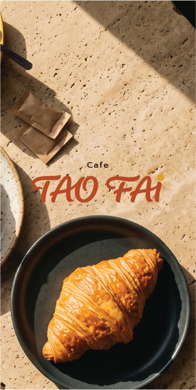 ภาพสื่อสารแบรนด์ TAO FAI กับกาแฟและครัวซองต์