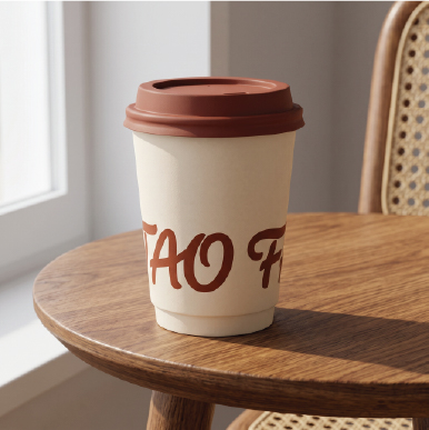 ภาพจำลองแก้วกาแฟพร้อมโลโก้ TAO FAI