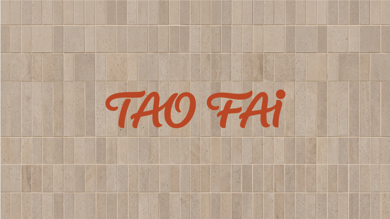 โลโก้ TAO FAI บนผนังกระเบื้อง